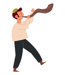 jew blowing the shofar horn on rosh hashanah