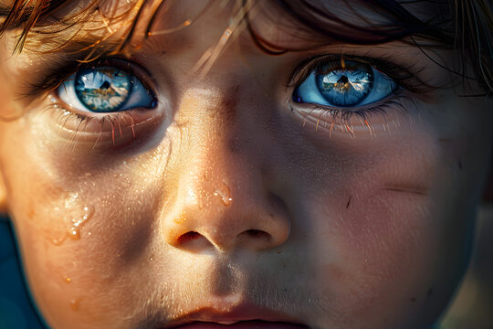 Look full of melancholy in a child, showing sadness and desolation.