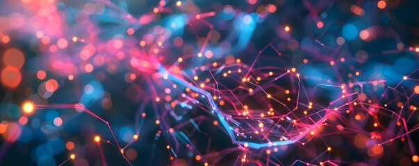 Abstract 3D Background with Glowing Lines and Bokeh