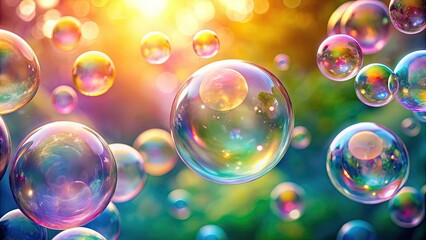 Colorful soap bubbles floating in soft pastel light, bubbles, soap, colorful, pastel, light, floating, vibrant, translucent