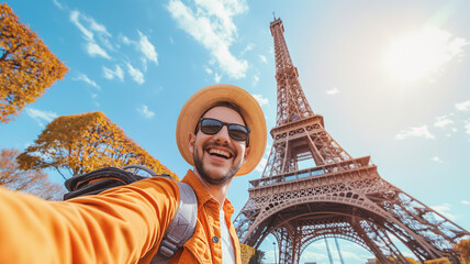 traveller selfie with eiffel tower
