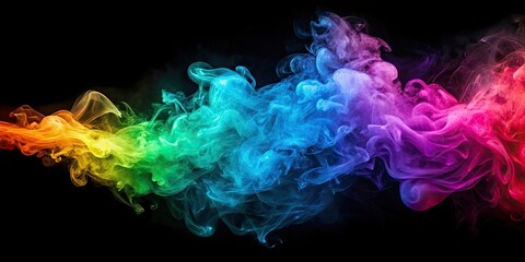 Fototapeta premium Colorful magic smoke illuminated by neon light on black background, abstract, background, smoke, mystic, fume, colorful