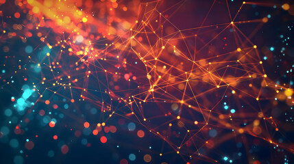 Abstract Background with Glowing Network and Bokeh Lights