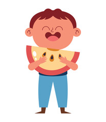 cute boy eating apple cartoon