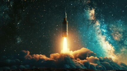 Space Rocket Launching Through the Milky Way