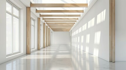 White and Wooden Office Hall: Empty and Modern