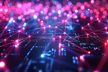 Obraz premium Abstract 3D Network Background With Neon Pink And Blue Lights