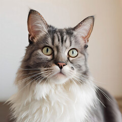 Portrait of a maine coon cat looking curious