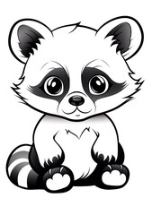 Fototapeta premium cute cartoon raccoon, clip art style, simple line drawing of the animal's body with no background