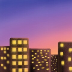 Illustration of city atmosphere at dusk.