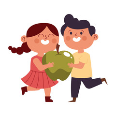 boy and a girl with green apple