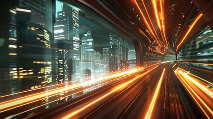 Futuristic Cityscape Tunnel with Bright Lights