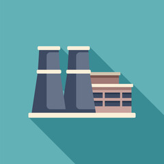 Nuclear power plant generating electricity with long shadow on turquoise background