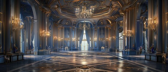 Fototapeta premium A Grand and Opulent Hall Bathed in Golden Light
