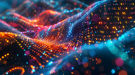 Fototapeta premium Abstract 3D Digital Wave Background with Colorful Lights