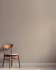 minimalist wooden chair against a plain beige wall in an empty room