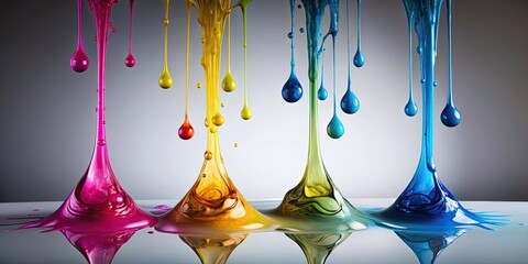 CMYK ink drops floating on a background, printing, colors, ink, drops,background, design, graphic, cyan, magenta