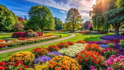 Obraz premium Colorful flowers blooming in a vibrant park setting, park, colorful, flowers, nature,background, vibrant, beauty