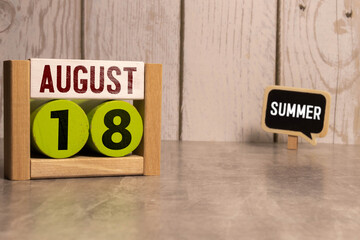 August 18th. Image of august 18 wooden color calendar