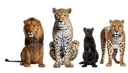 animal images of tiger, lion, jaguar on a transparent background PNG file