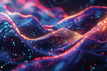 Abstract 3D Background with Neon Lights and Wavy Lines