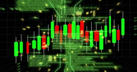 Image of digital data processing over computer circuit board