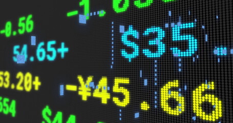 Image of financial data processing over black background