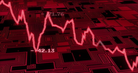 Image of financial data processing over circuit board background