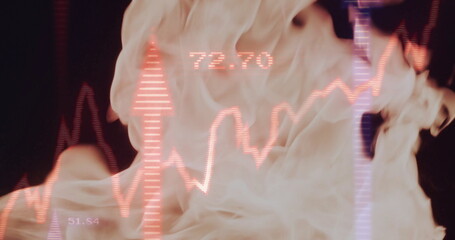 Image of financial data processing over flames