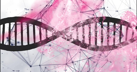 DNA strand and network connections, scientific data image
