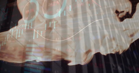 Image of financial data processing over flames