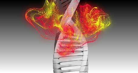 DNA strand with glowing red and yellow data processing image