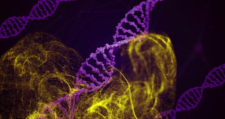 DNA strands and molecular structures, scientific research image