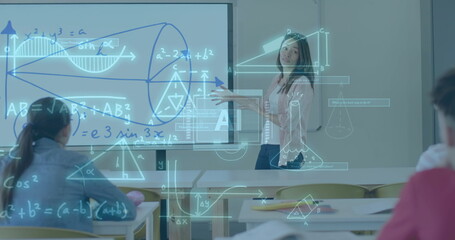 Image of data processing over diverse students at school