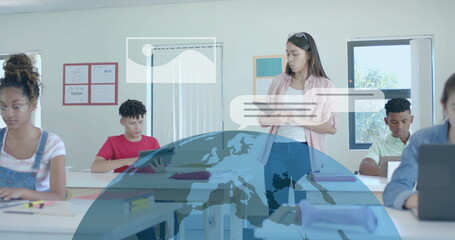Image of ai data processing over diverse students at school