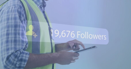 Followers image over construction worker wearing safety gear