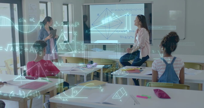 Image of mathematical data processing over diverse students at school