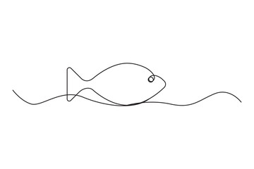 Continuous line fish. Minimalist sea drawing. Simple vector illustration. Black and white.