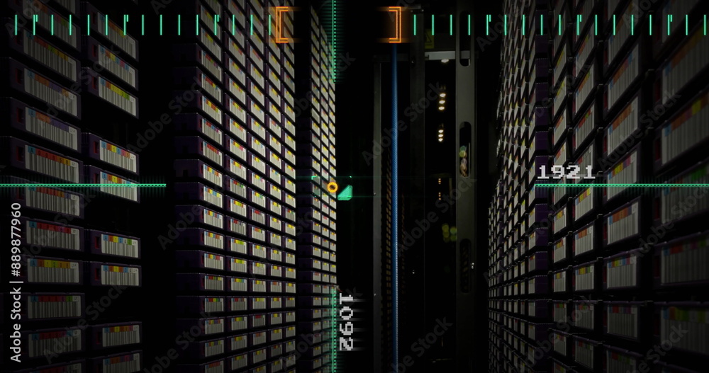 Poster image of data processing and scanner over server room
