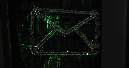 Image of shapes and envelope over server room