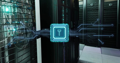 Image of shapes and key over server room