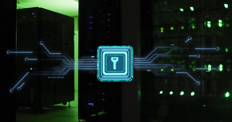 Image of key with connections over server room