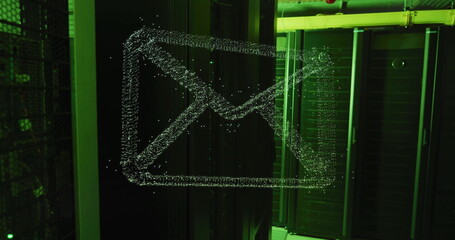 Image of envelope and spots over server room