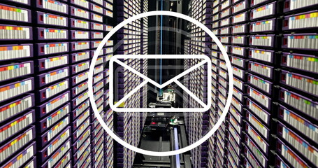 Image of envelope and circle over server room