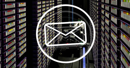 Image of envelope and circle over server room