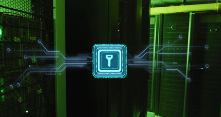 Image of key with connections over server room