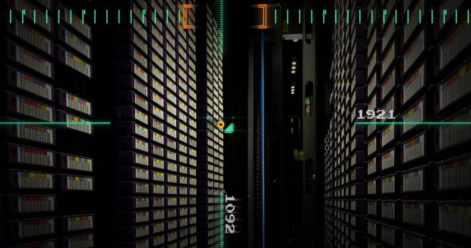 Image of data processing and scanner over server room