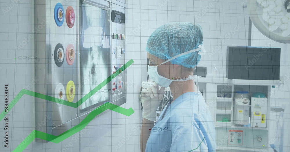 Poster Image of data processing over caucasian female surgeon