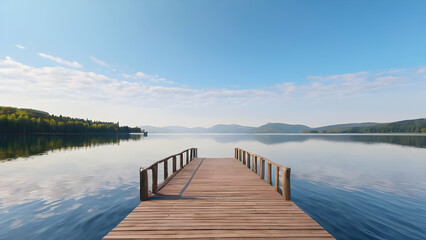 Scenery beautiful of serene pier to the lake