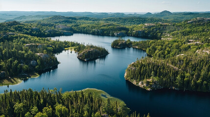 Aerial View of Lush Forests and Lakes Near Sdaily, Canada